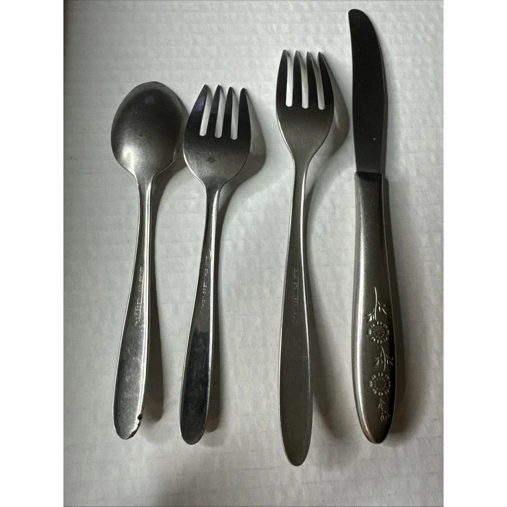 Sears WOOD DALE Stainless Floral Flatware Teaspoon‎ Salad, Dinner Fork, Knife